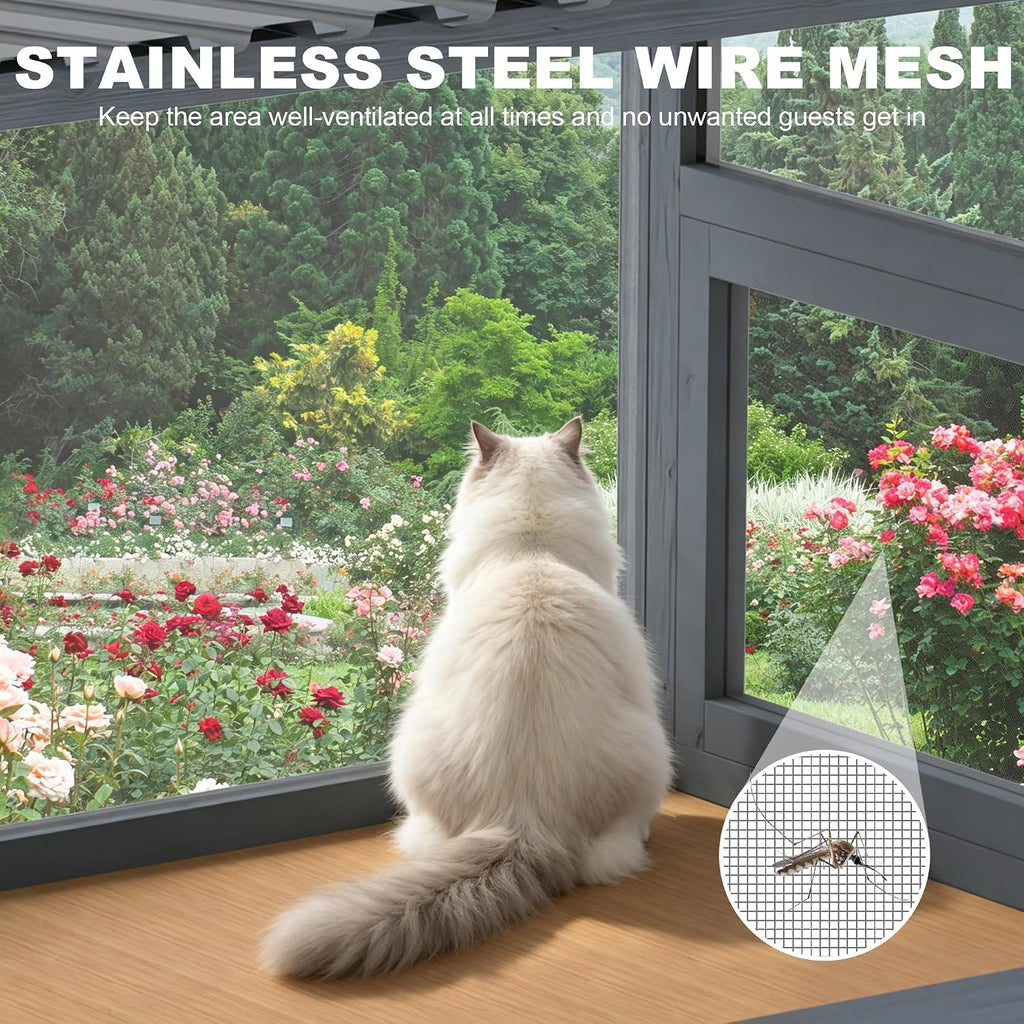 Cat Window Box Catio, Outdoor Cat Enclosure with Clear Panels, Grey
