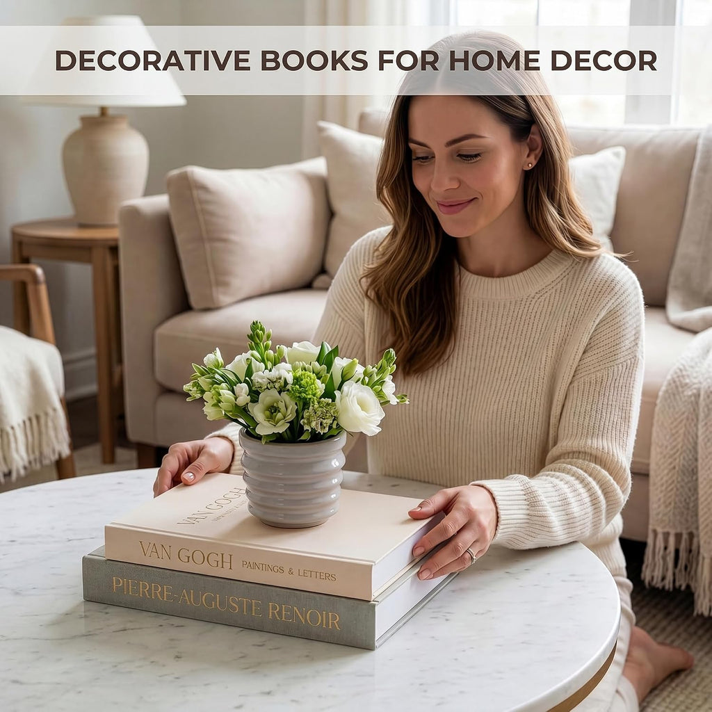 Decorative Books with Hidden Storage - Premium Linen Coffee Table Books, Van Gogh & Renoir Art Decor | Faux - Set of 2