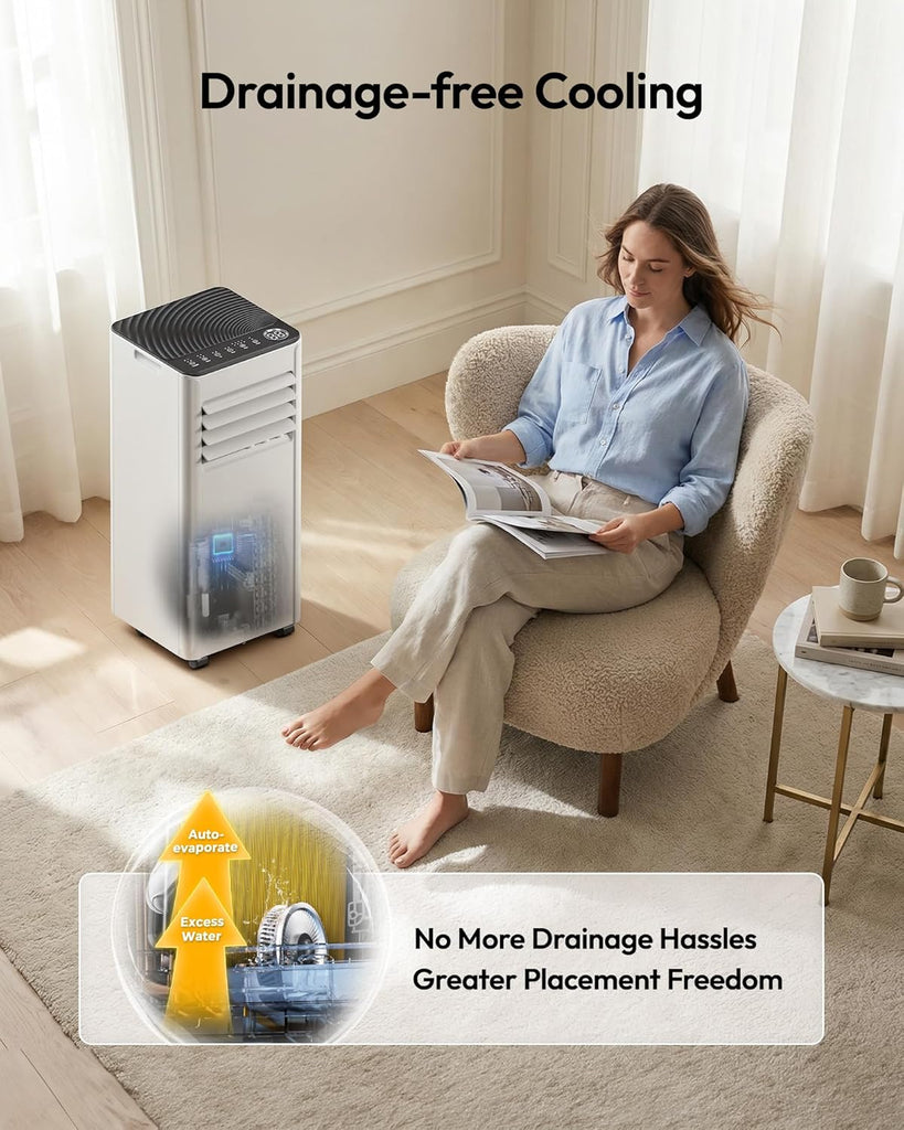 8,000 BTU Portable Air Conditioners, 4-in-1 Portable AC Unit Cools Up to 350 Sq.Ft, with Cool, Fan, Dehumidifier