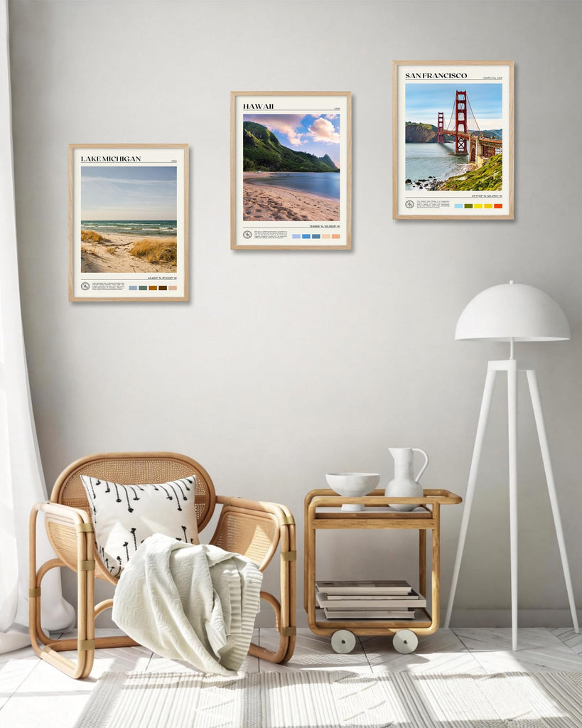 Natural OAK Wood Hawaii Framed Wall Art, 12x16in Makana Mountain Natural Scenery Canvas Wall Print, Classic Urban City