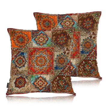 Outdoor Pillow Covers Mandala Floral, Vintage Mexican Patchwork Mandalas Home Decorative Throw Pillow Case Cushion