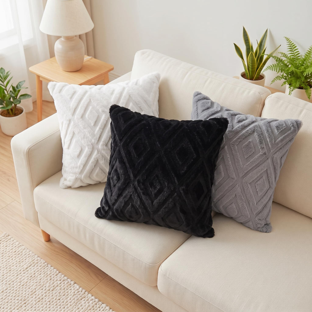 Fall Pure White Faux Fur Throw Pillow Covers 26x26 Set of 2