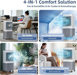 Upgraded Cooling 10 Gallon Evaporative Air Cooler, Swamp Cooler with 120° Oscillation, 7-Hour Timer, Remote Control