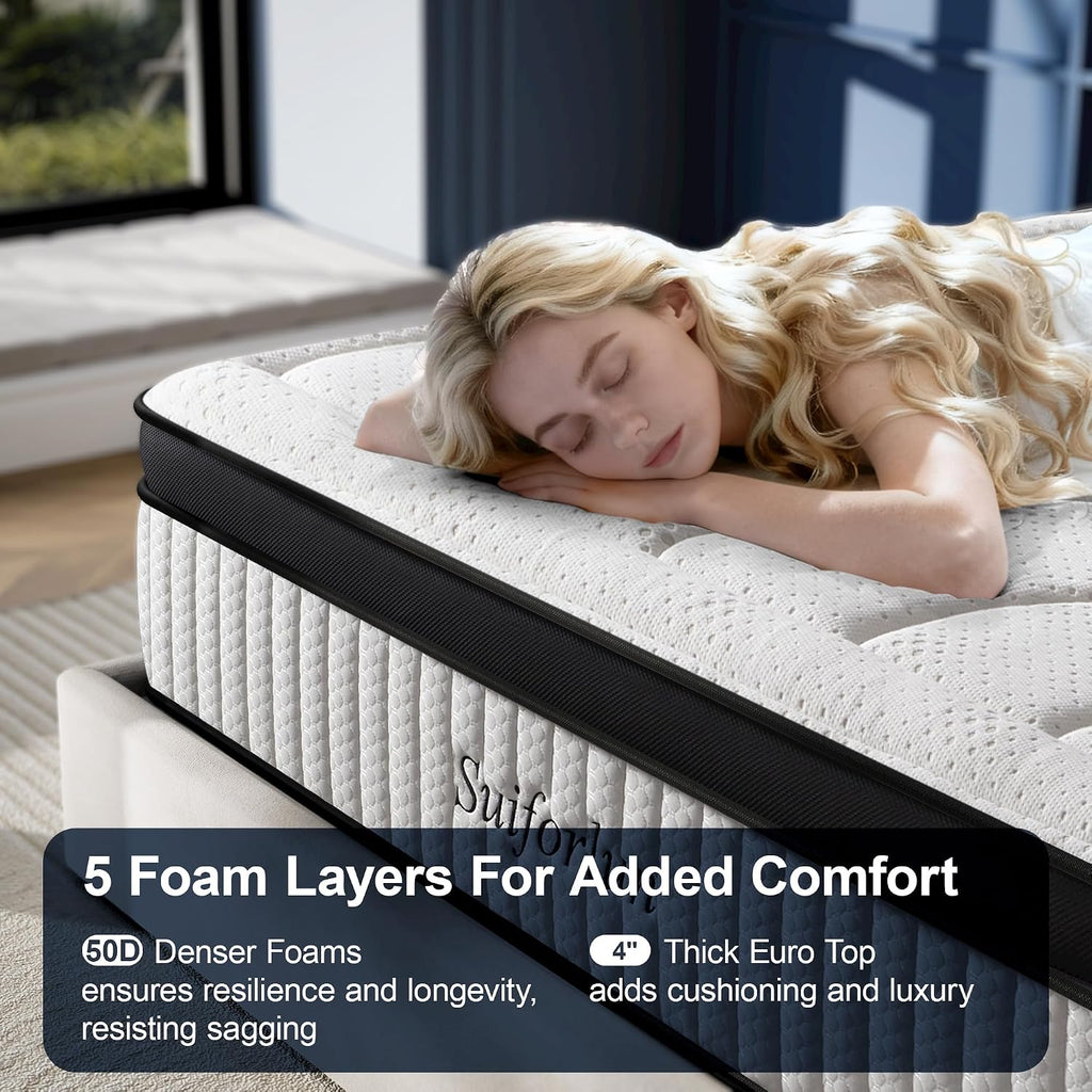 California King Mattress, 14 Inch Cal King Medium Hybrid Mattress | Bamboo Rayon Cooling Surface, Gel Memory Foam &