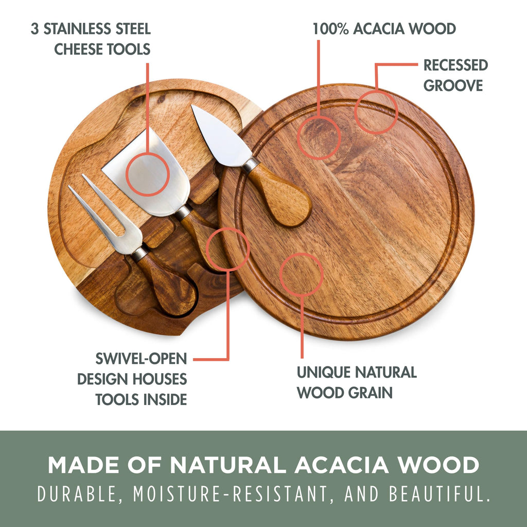 Acacia Brie Cheese Board and Knife Set - Charcuterie Board Set - Wood Cutting Board, (Acacia Wood) 7.5
