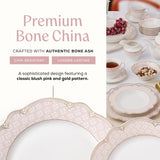 Sandra" 57-Piece Bone China Dinnerware Set, Service for 8, Blush Pink and Gold