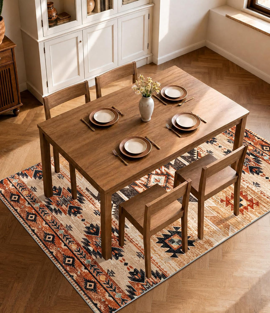 Washable Western Aztec Area Rug, Terracotta