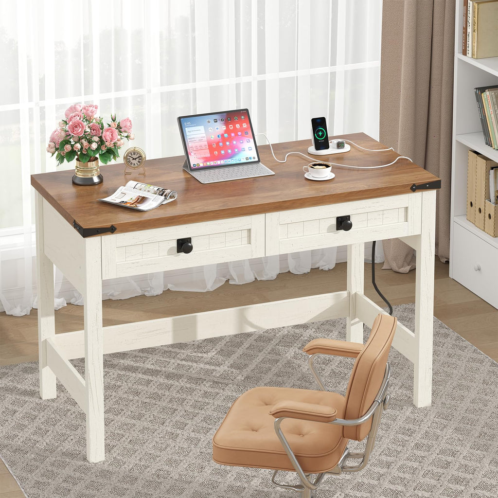 39 Inch Farmhouse Small Computer Desk with Drawers