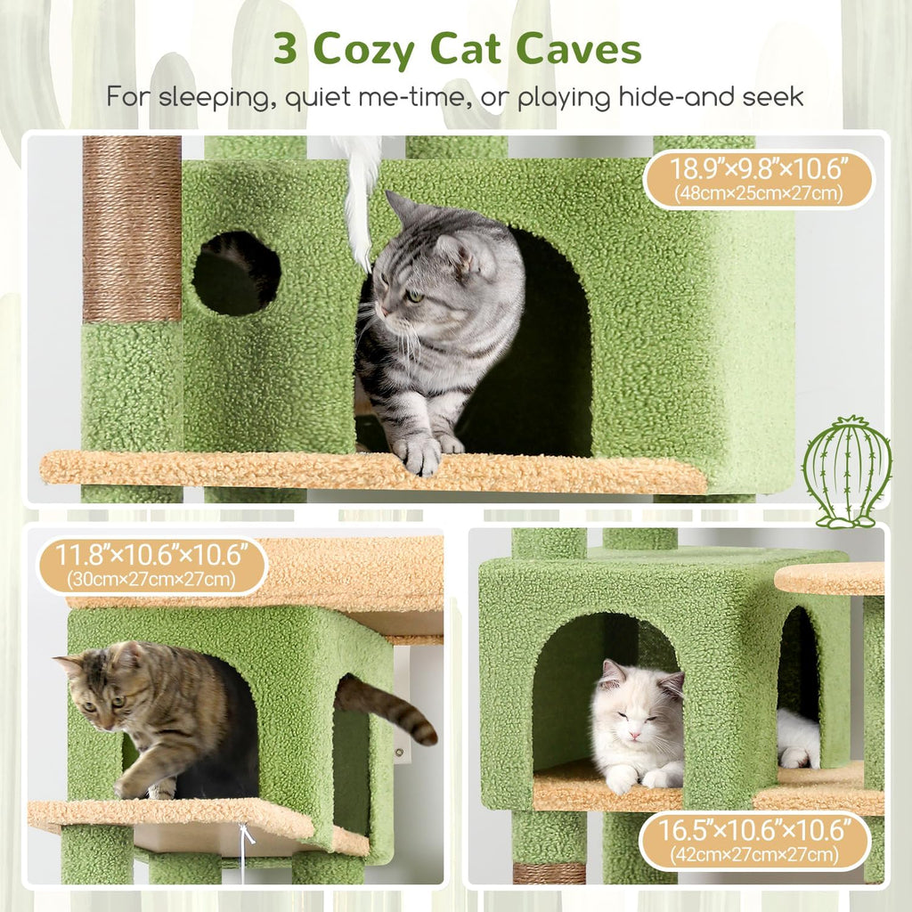 Cactus Corner Cat Tree, 66in Multi-Level Climbing Tower