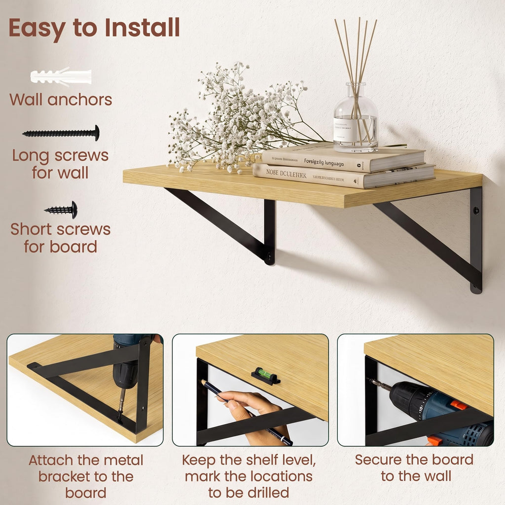16" x 12" Deep Floating Shelves Set of 3, Rustic Wide Wall Mounted Display Racks, Books, Plants & Collectibles, Easy