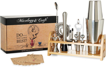 Bartender Kit - Set Including Stainless Steel Cocktail Making with Bar Stand & Boston Shaker - Set of 13