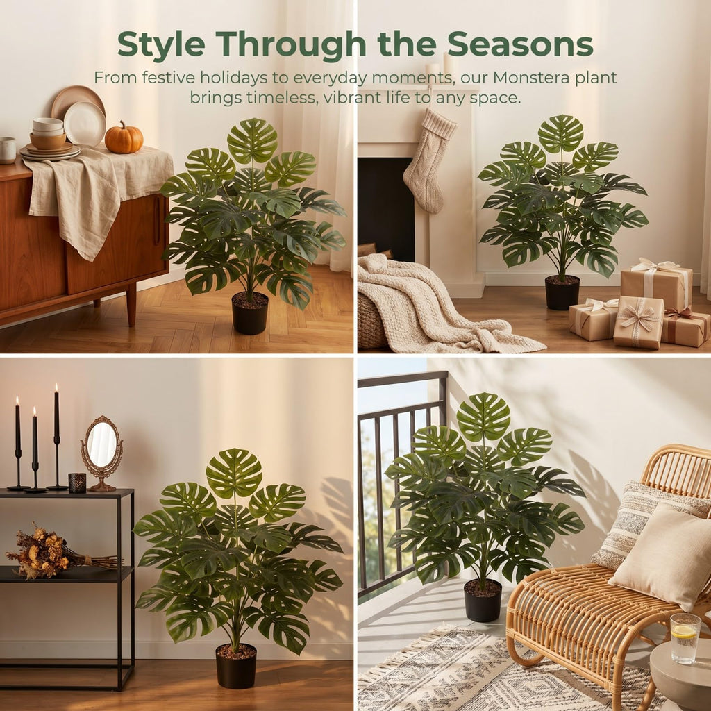 40" Artificial Potted Plants Fake 24 Trunks Monstera Tree for Indoor Outdoor Floor Plant Front Porch Home Decor