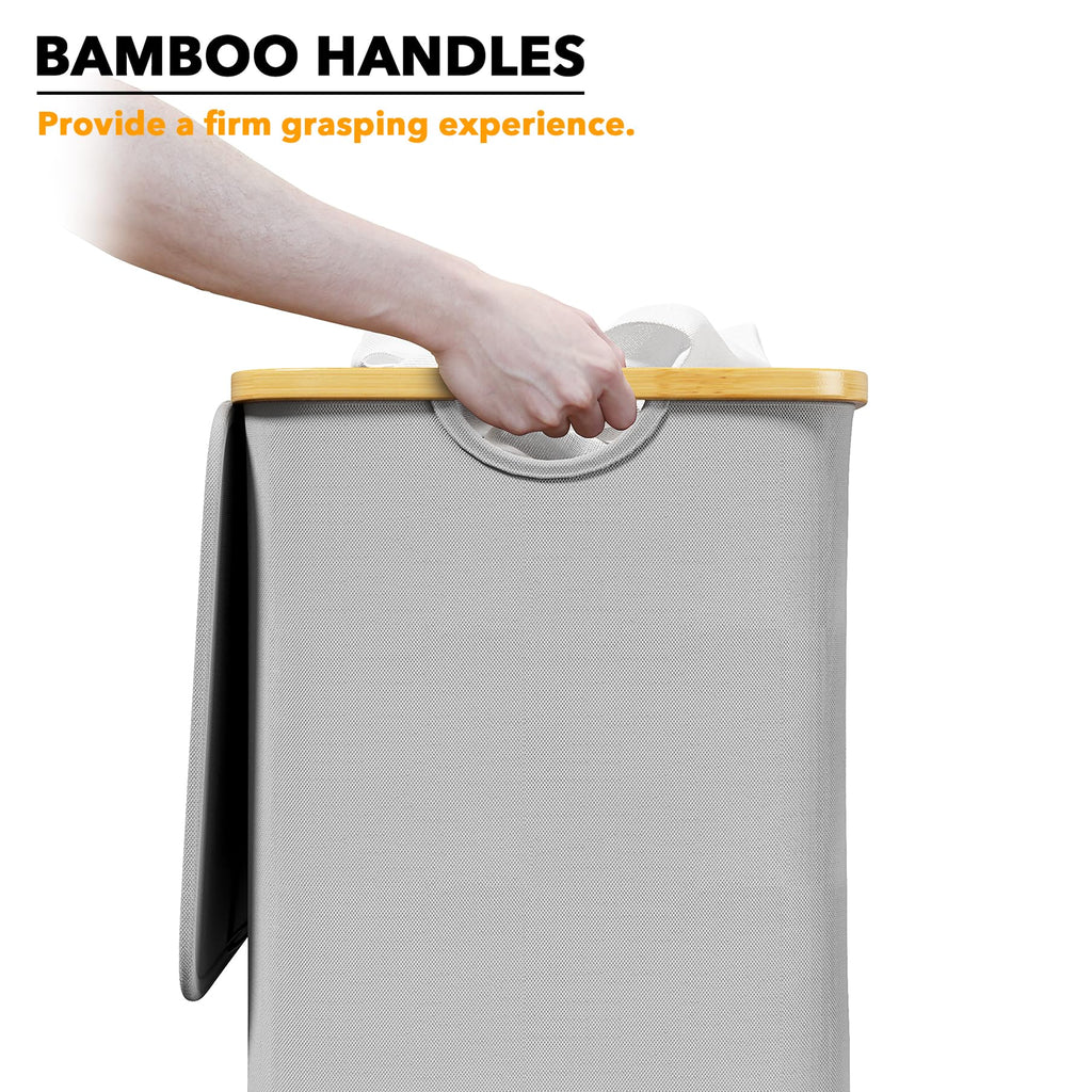 Laundry Hamper with Lid, 110L Large Tall Clothes Basket Bin with Bamboo Handles, Collapsible Laundry Hamper , Laundry