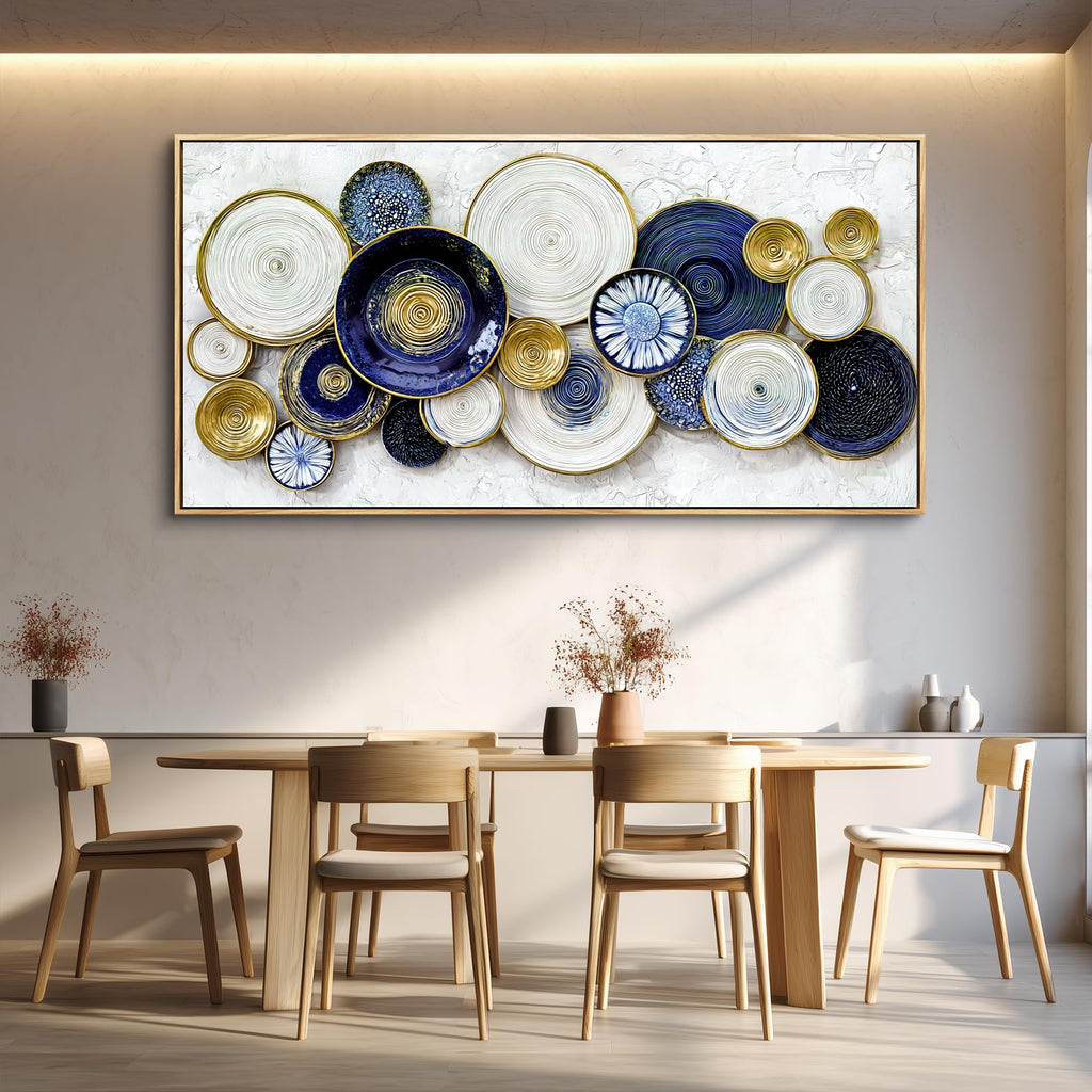 Canvas Wall Art Wall Decor Office Wall Decoration Blue Swirl Gold Trim Landscape Painting Abstract Pictures Artwork