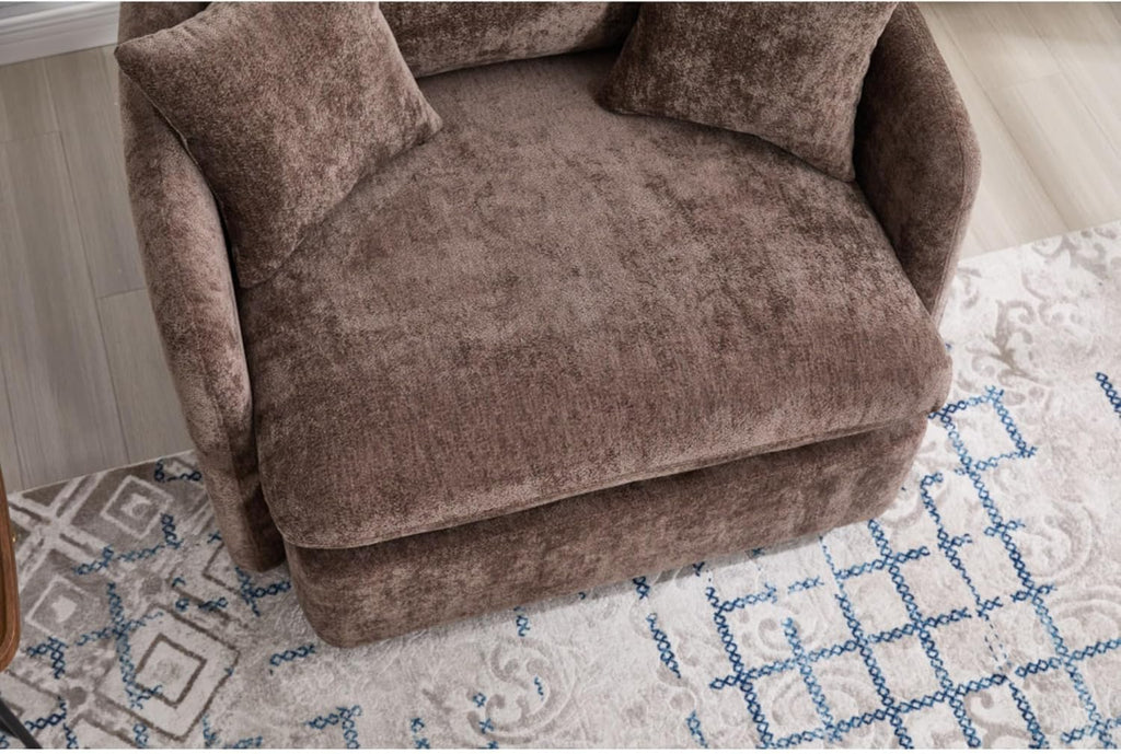 Modern Swivel Lounge Chair and Ottoman — Brown Chenille