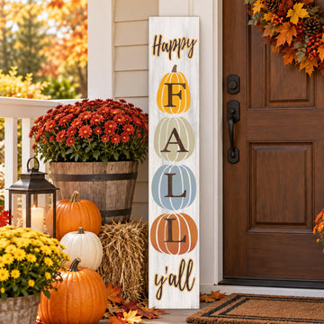 Happy Fall Y'all Porch Sign 47" Autumn Pumpkin Front Door Welcome Sign Vertical Standing Wooden Sign For Garden Home