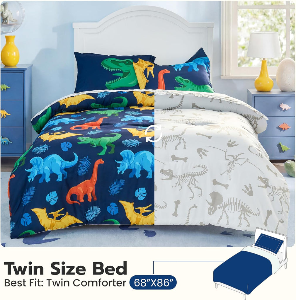 Joiedomi Kid Twin Comforter Set 5 Piece Dinosaur Bedding Set for Boys Girls Super Soft Microfiber Bed in a Bag with