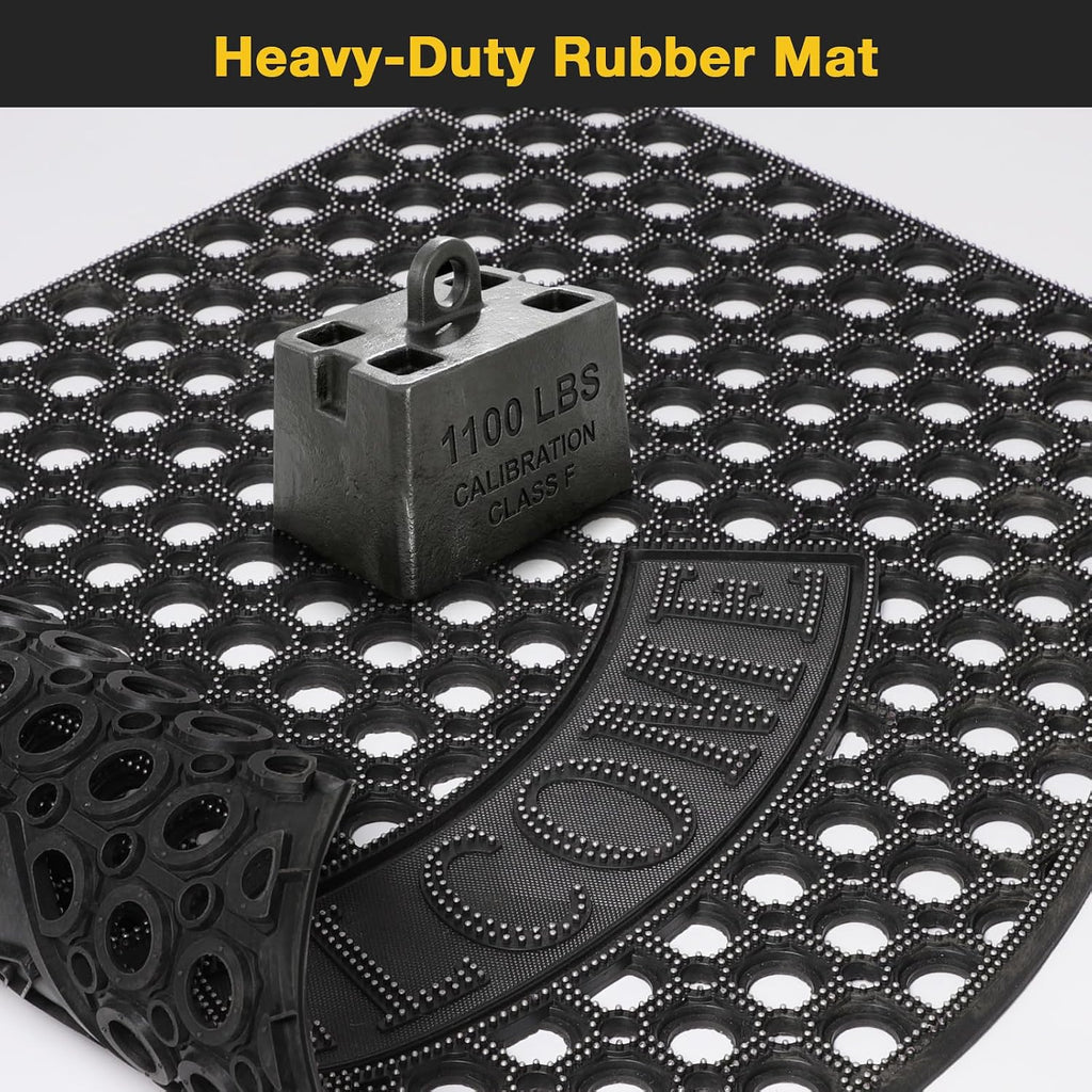31"x 47" Black Non Slip Waterproof Welcome Rubber Door Mat with Holes, Outdoor Rubber Mats with Drainage for