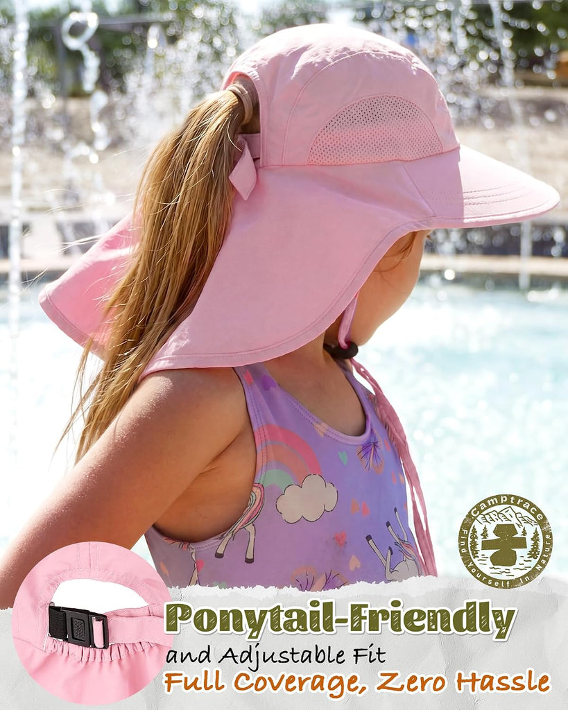 Toddler Kids Sun Hat UPF 50+ with Neck Flap Ponytail Hole