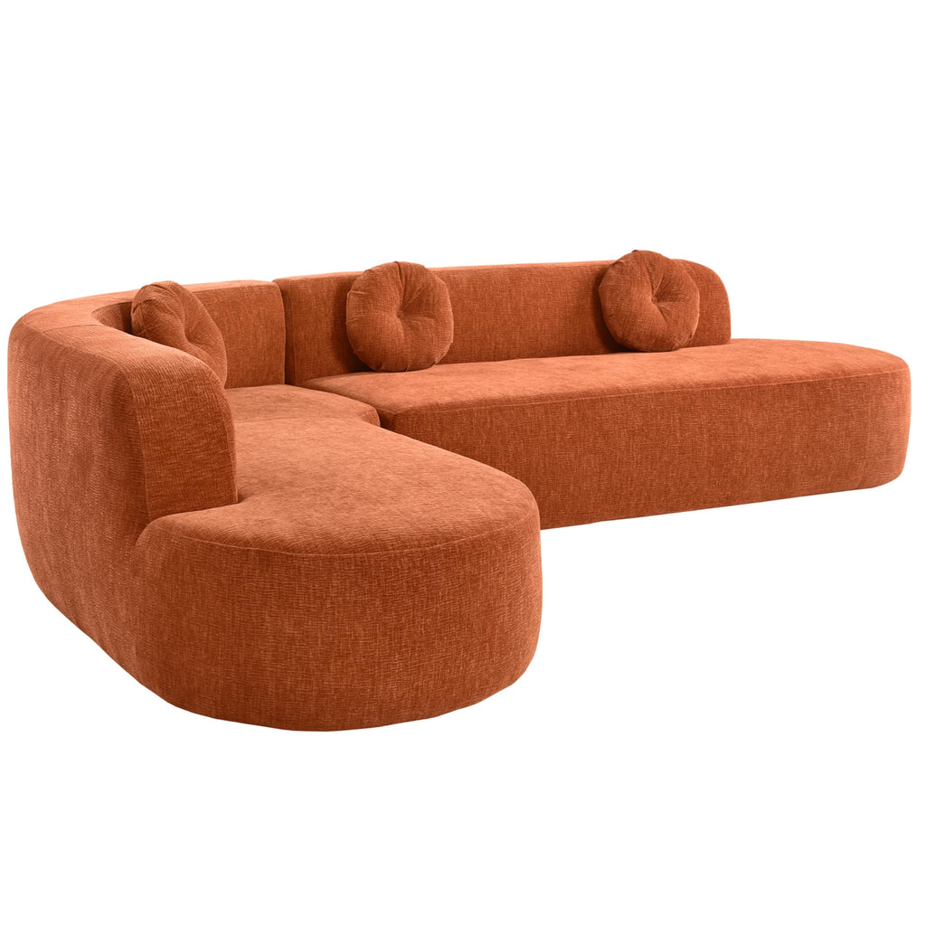 Mirod 122'' Extra Large Sectional Soft Fabric Upholstery, Elegant Curved Design with Three Round Cushions, Supportive