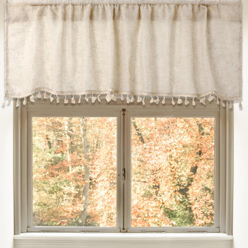 2 Pcs Boho Valances for Windows Linen Tassel Window Treatment