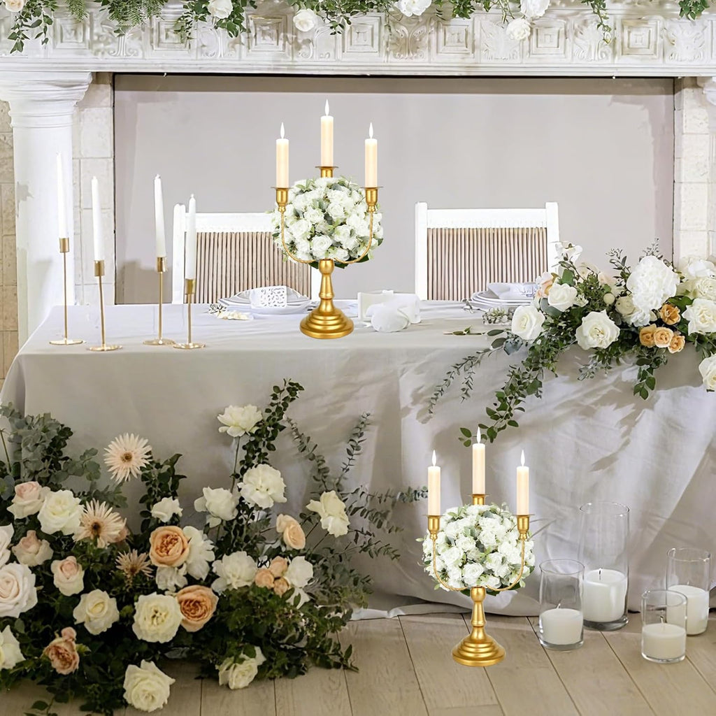 8 Pcs Gold Candelabra 12 Inch 3 Arm Metal Candle Stand Wedding Candlestick Holder for Table Centerpieces Wedding