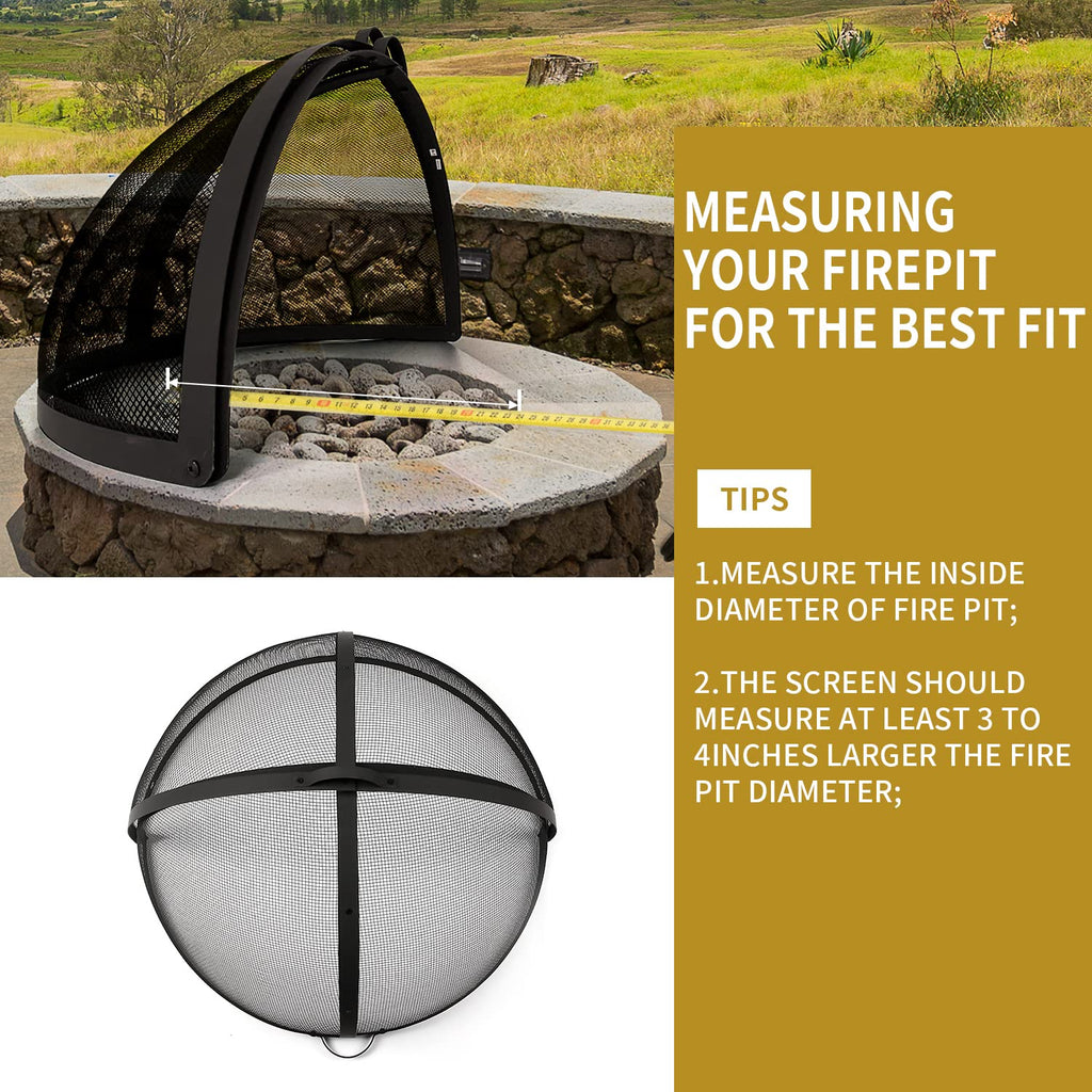 Outdoor Fire Pit Spark Screen Cover, 36" Dia, Easy Access Door, Round