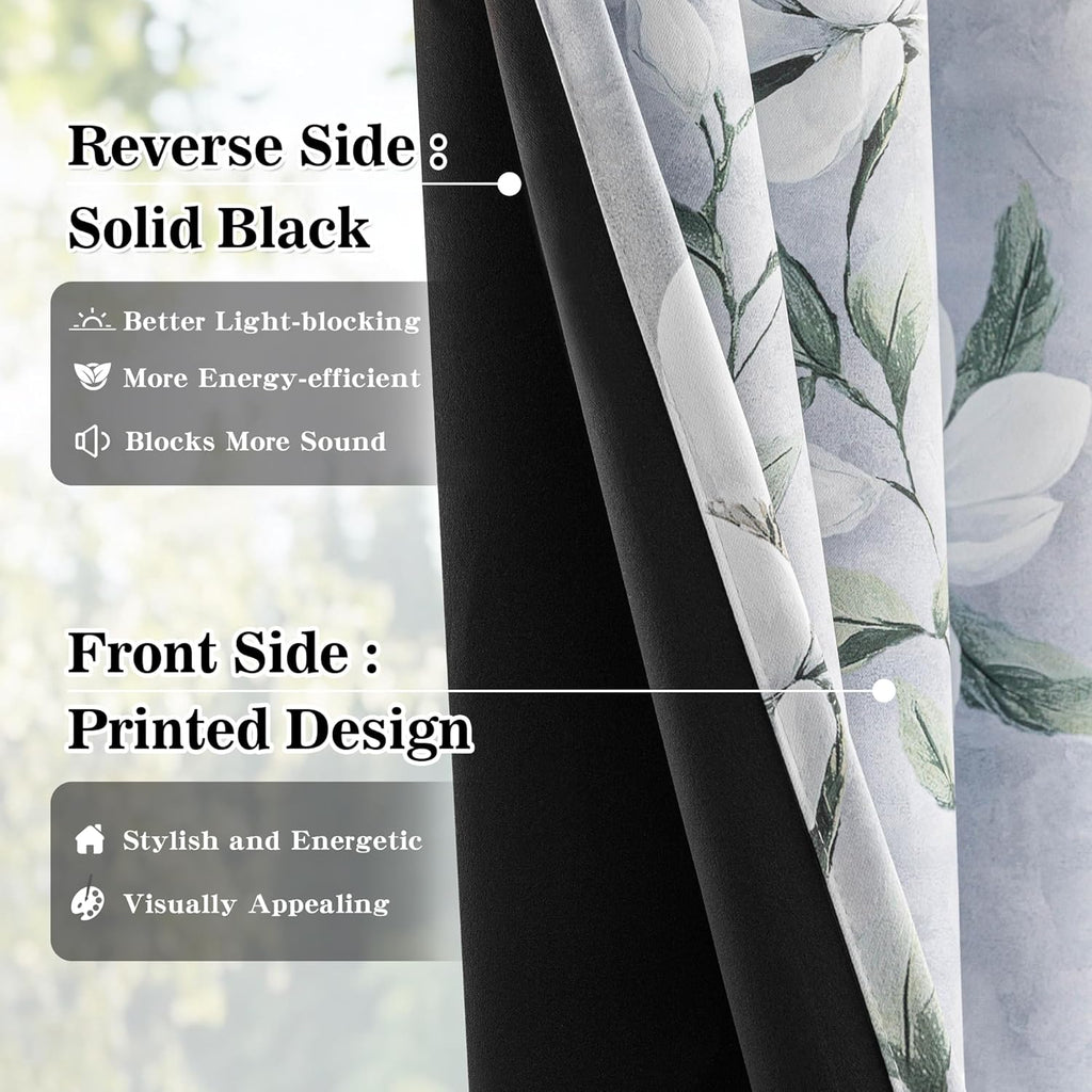 Floral 95% Blackout Curtains 84 Inches Long 2 Panels Set for Living Room - Thermal Insulated Black Out Flower Pattern