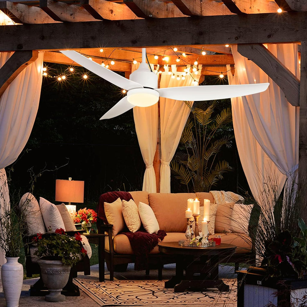 52 Inch Waterproof Gazebo Fans with Lights Outdoor Hanging - Plug in Remote App Control for Patio Indoor Farmhouse Porch - White 6 Speed Reversible DC Motor A101-B0F7X9XL6Q