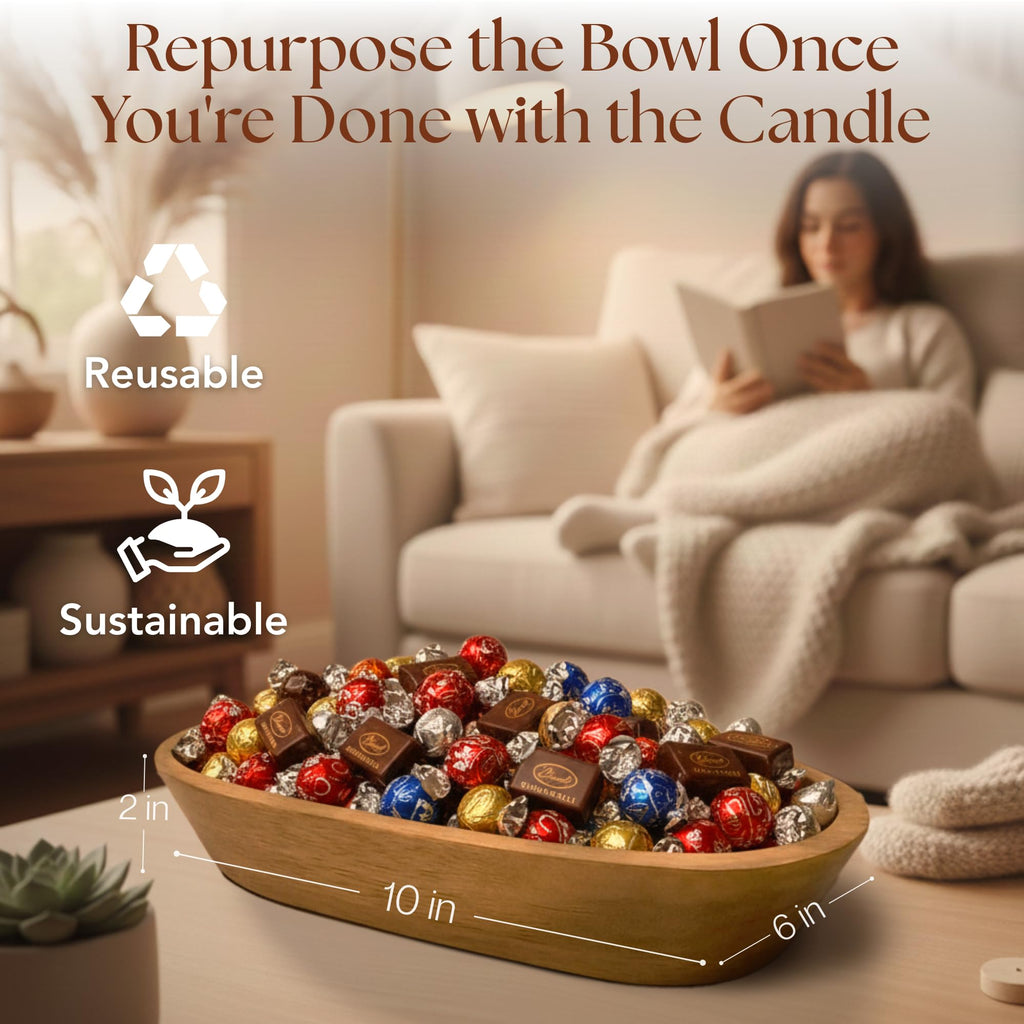 Bowl Candle Co. Ocean Candle for Women or Men - 10x6 3 Wick Scented Candles, Large Wood Luxury Soy Wax Candles in
