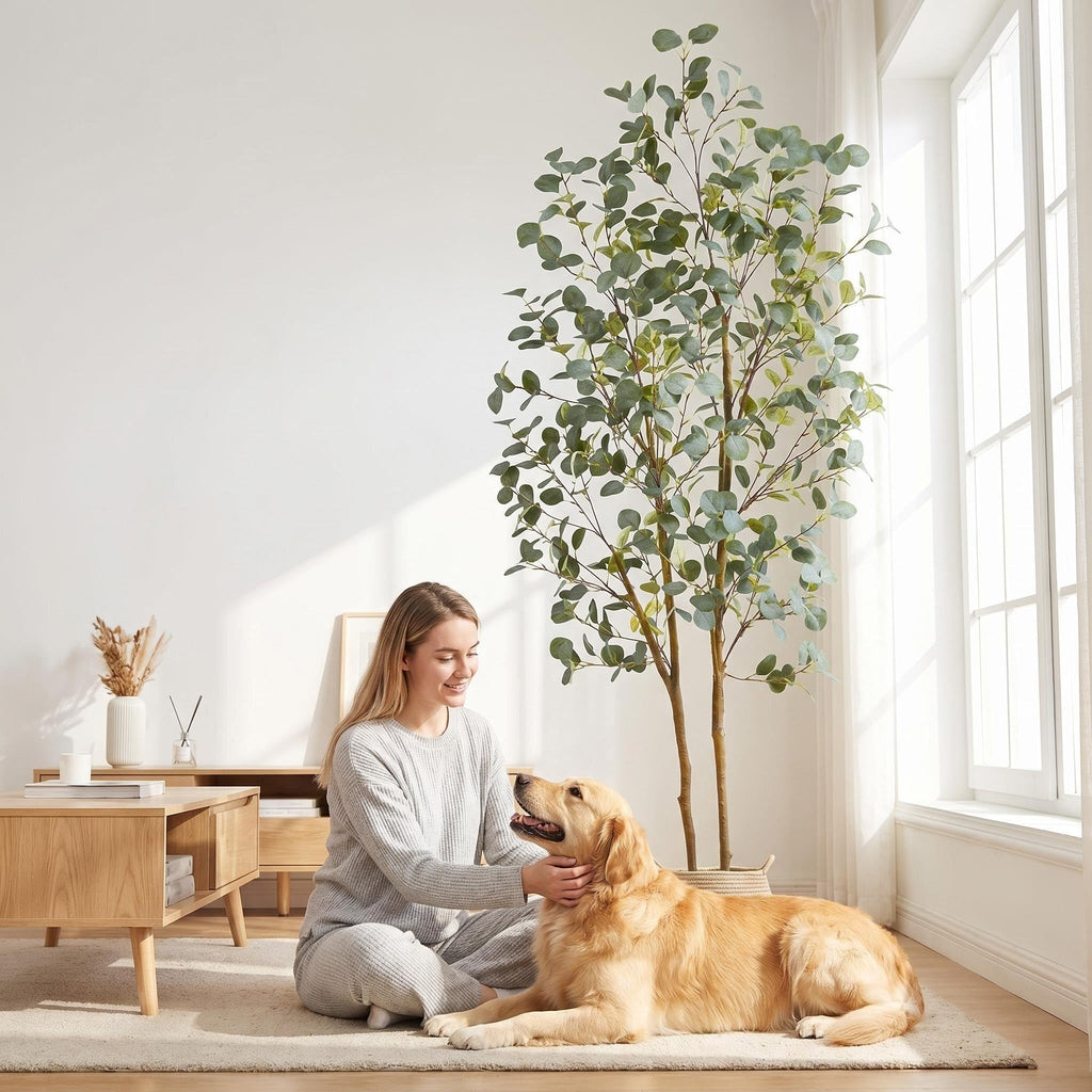 Artificial Eucalyptus Tree 7ft Tall Fake Plant with Basket