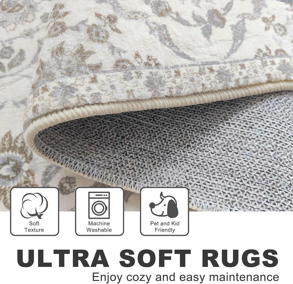 2.6x10 Moroccan Runner Rug, Cream Beige Grey Super Soft Washable Hallway Entryway Runner Rug, Accent