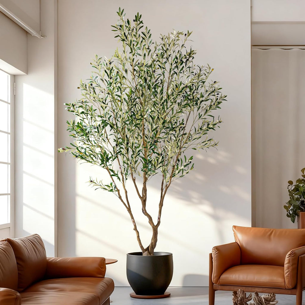 7ft Faux Olive Tree with Pot & Moss Artificial Olive Plant Fake Olive Tree Decor, Large Indoor Artificial Trees Faux