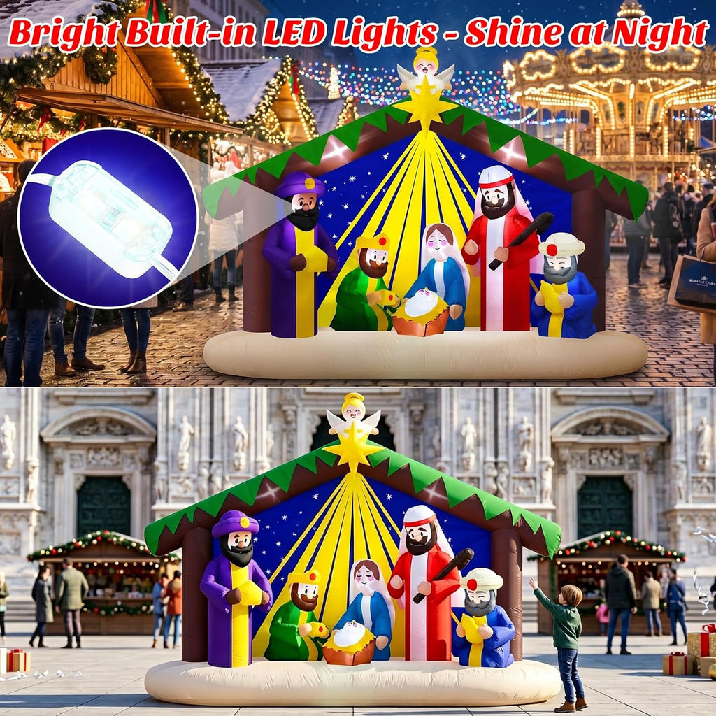 8 FT Inflatable Nativity Scene Outdoor Christmas Decorations w/LED