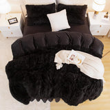 Queen Comforter Set Black, Fluffy Winter Faux Fur Warm Soft Plush Bedding Comforter Set (1 Velvet Comforter & 2