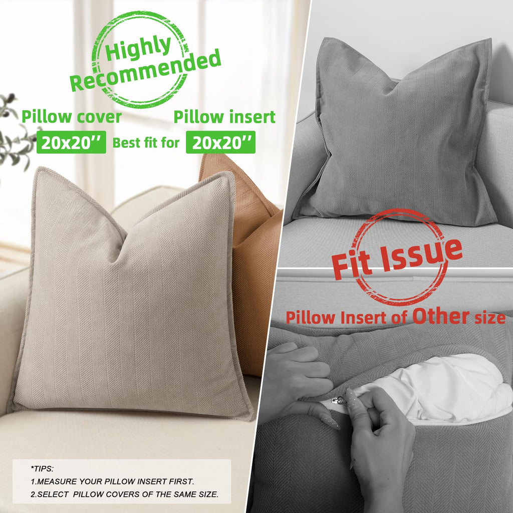 Gray Pillow Covers 20x20 Set of 2 Chenille Pillow Covers with Elegant Design Soft and Luxurious Decorative Throw
