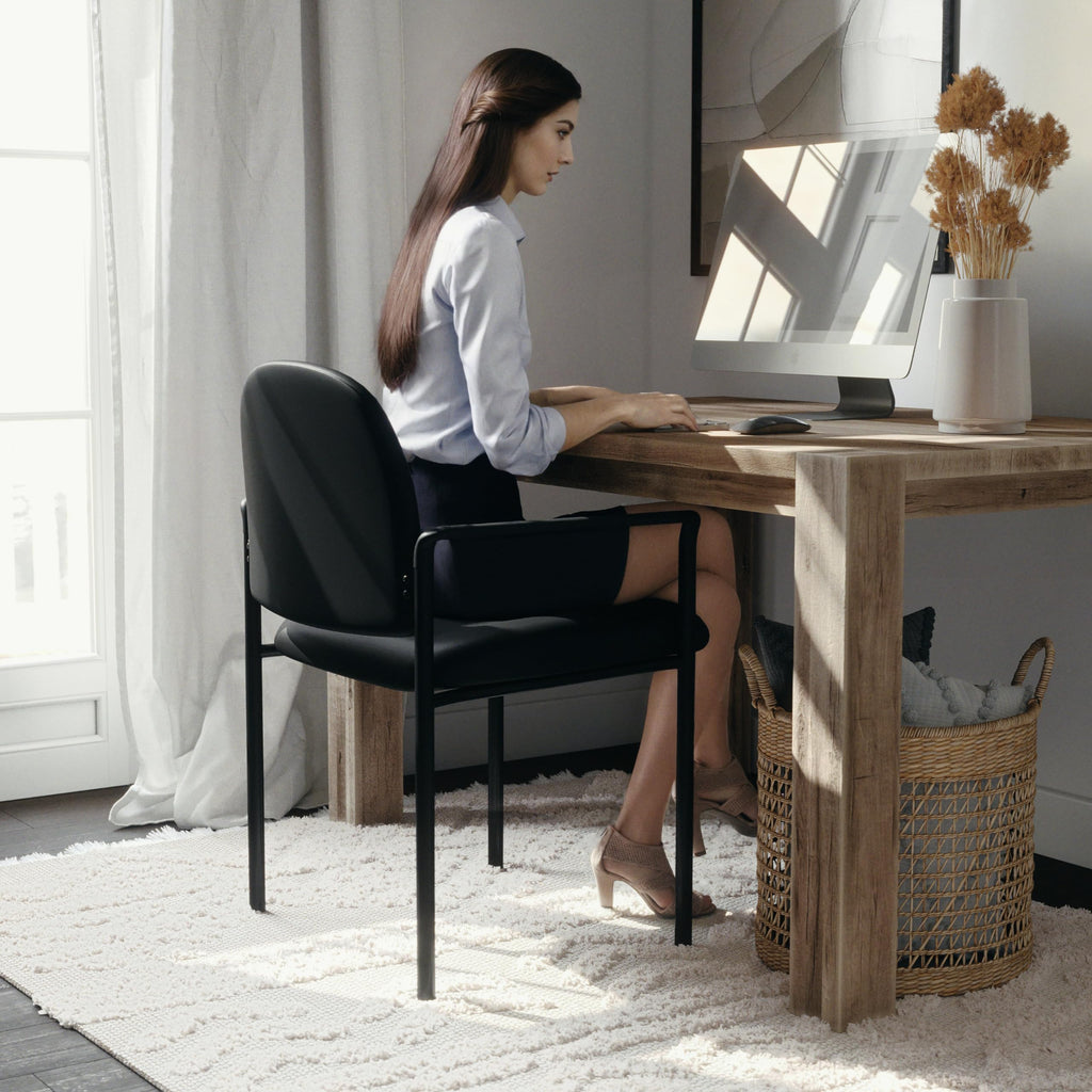 Steel Stackable Reception Chair with Arms, Black Vinyl