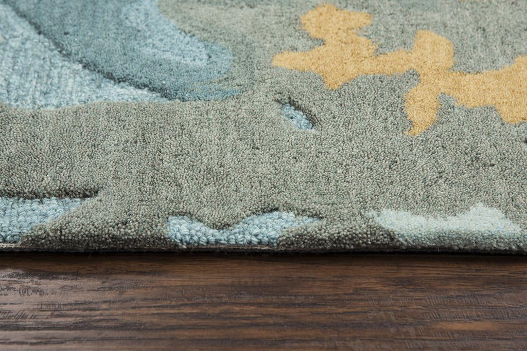 Vogue Wool Area Rug 8' x 10' Blue/Grey/Teal/Gold Abstract
