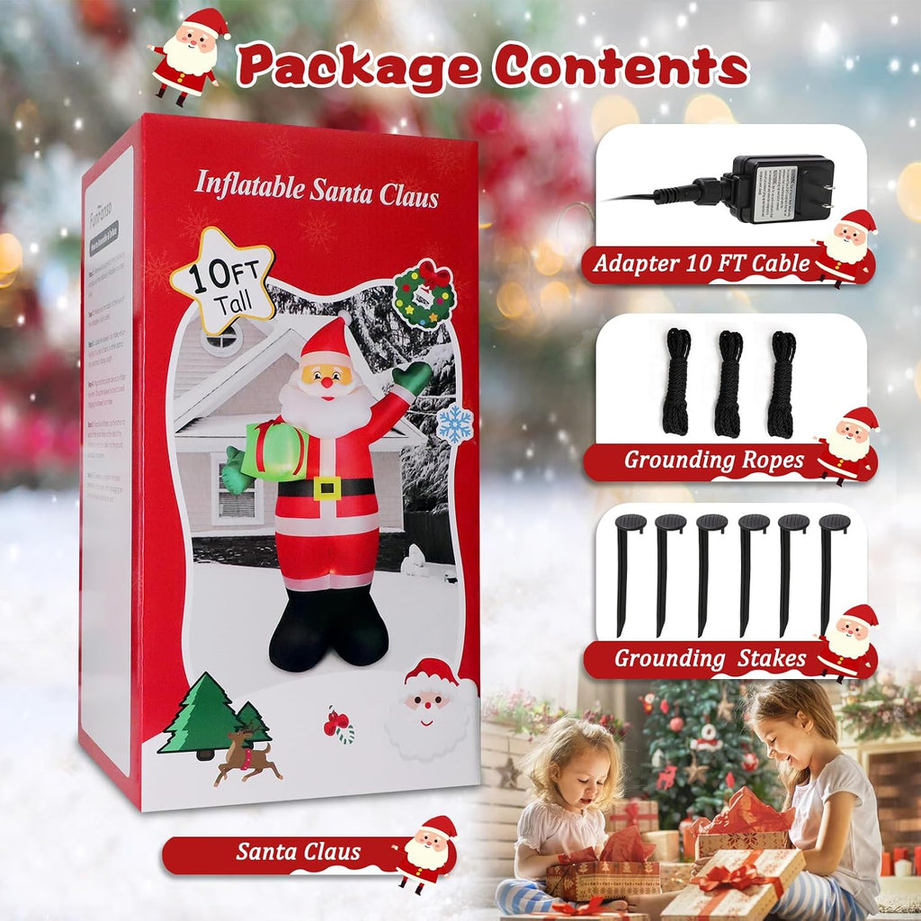 10 FT Christmas Inflatable Santa Claus Outdoor Decoration with Gift Box