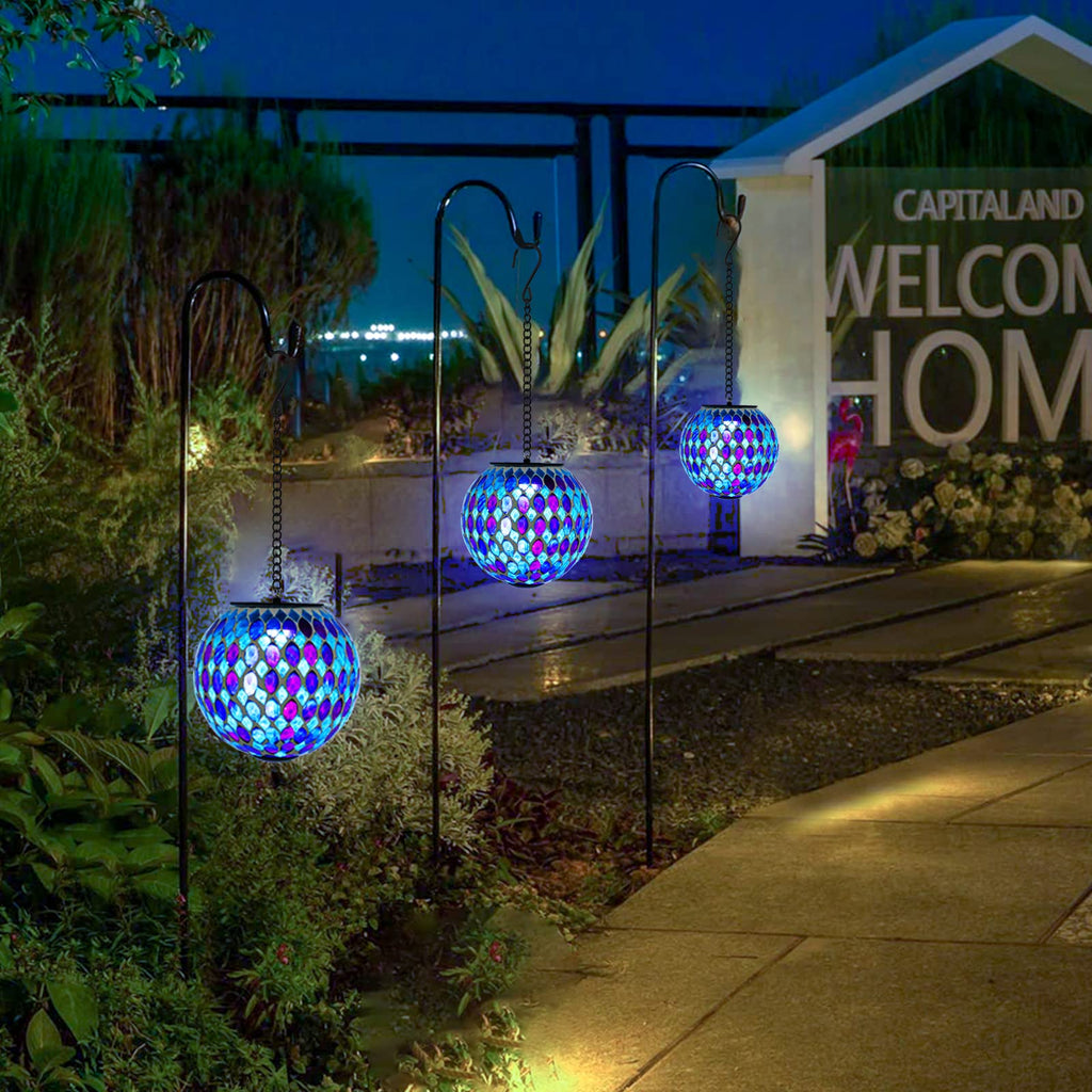Hanging Solar Lanterns Mosaic Crackle Glass Solar Light, Multicolor
