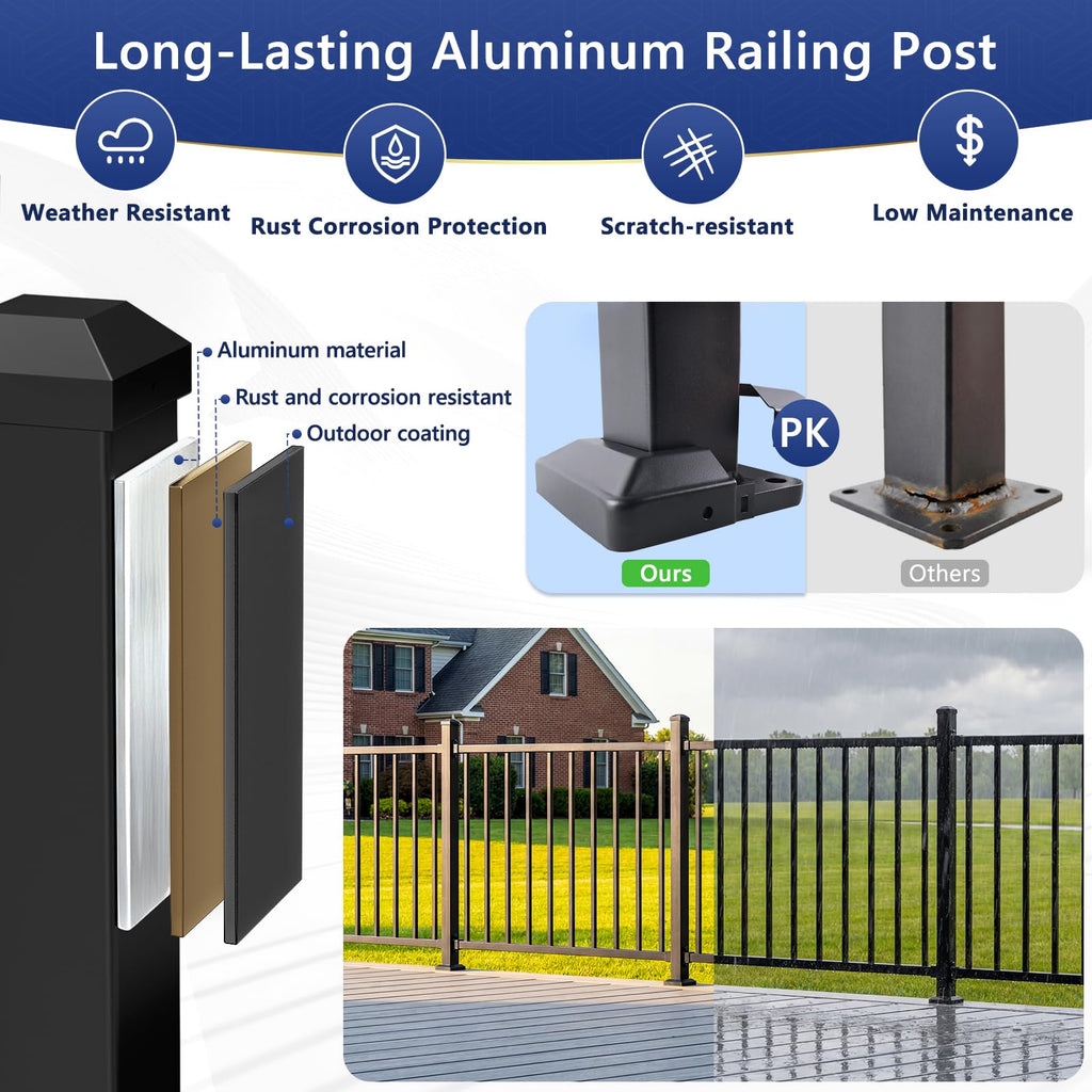 42 in. H Aluminum Deck Railing Post & Drill Bit for Stair Railing