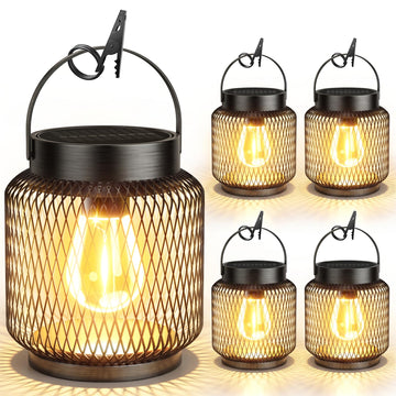 Metal Solar Lanterns Outdoor Waterproof, 4 Pack Brighter Hanging Solar Lights for Outside, Up to 15 Hours Modern