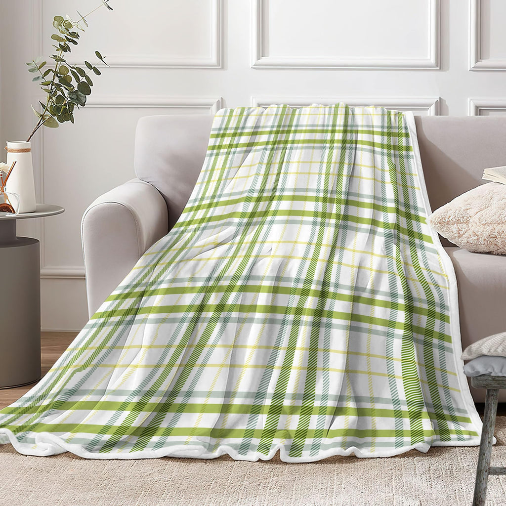 Buffalo Plaid Check Throw Blanket, Plaid Pattern Pastel Light St Patrick Theme Green Checkered Gingham Cozy Bed Couch
