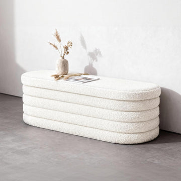 Storage Ottoman Bench, 43" Entryway Shoe Seat, Sherpa White