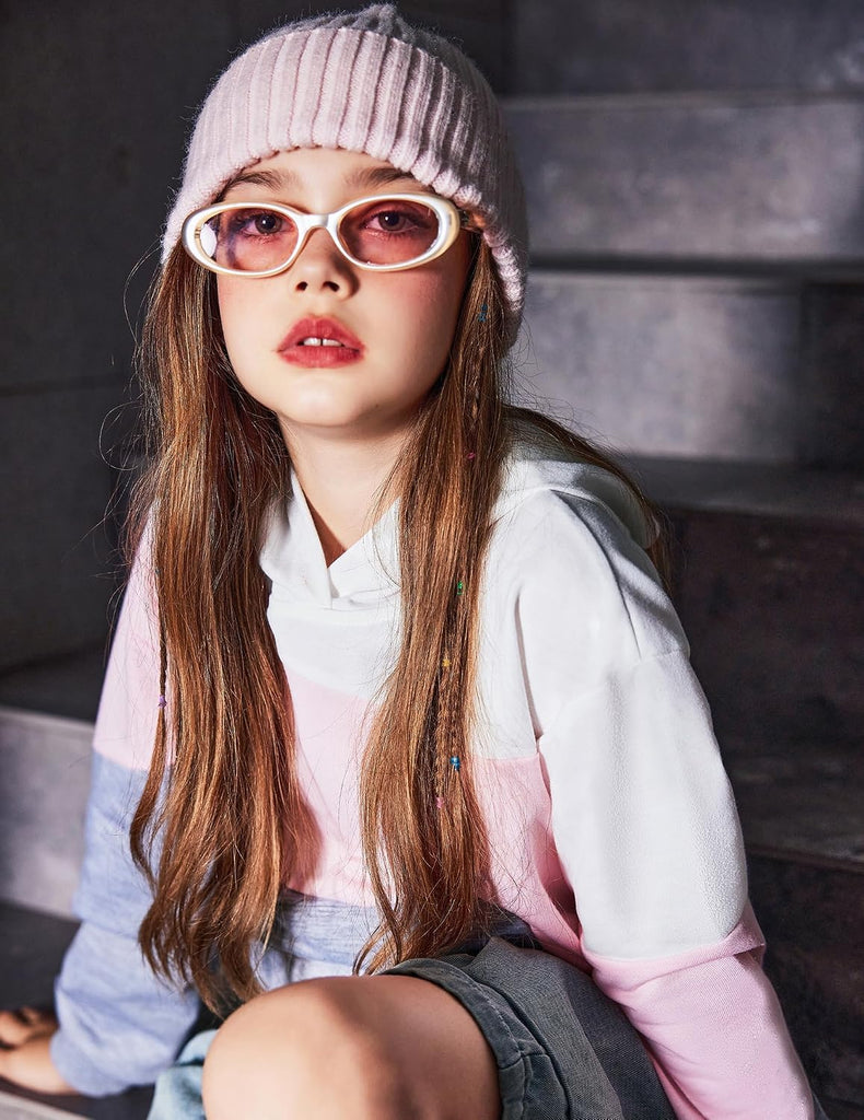 Girls Color Block Hoodies Hooded Sweatshirts Colorblock Sweatshirt