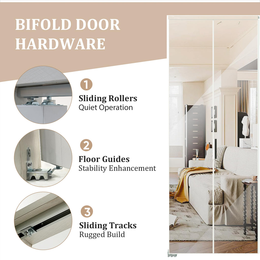 Bifold Doors, 36" x 80" Mirror Closet Door with Complete Hardware