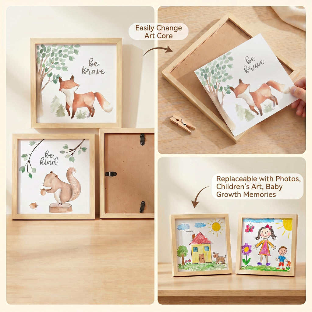 Framed Woodland Nursery Wall Art Decor, 10x10inch Animal Prints