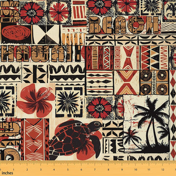 Hawaiian Style Fabric by The Yard Tropical Palm Trees Sea Turtle No Stretch Fabric for Sewing Cartoon Bohemian Tribal