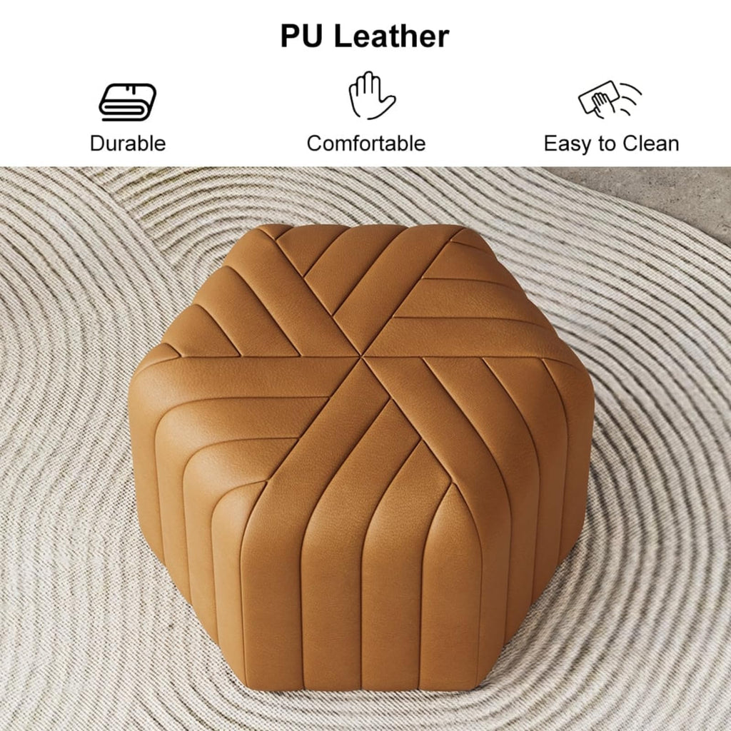 18.5" Hexagonal Pouf Ottoman Upholstered, Velvet, Brown