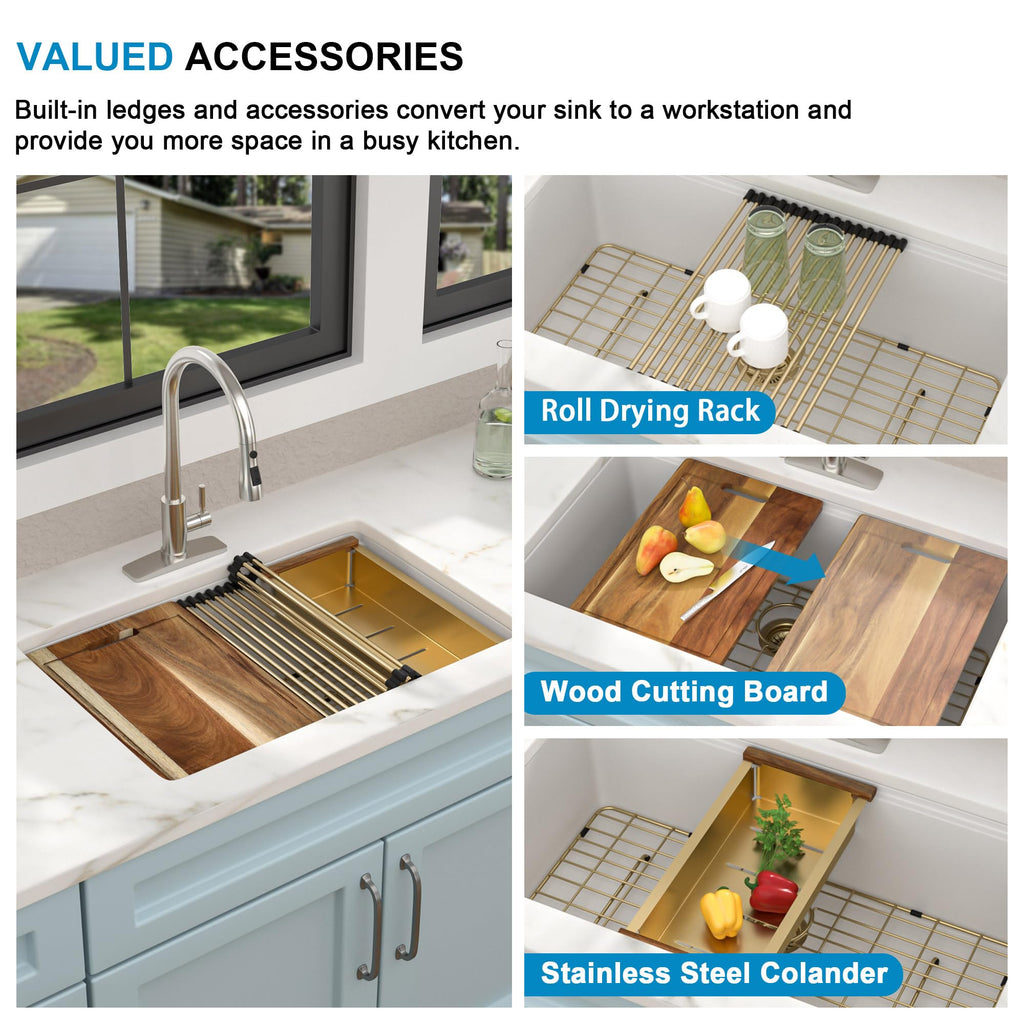 28"x19" Undermount White Granite Composite Kitchen Sink